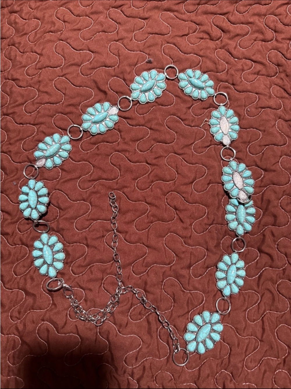 Western Concho Chain Belt Turquoise & Silver - Boho Festival Cowgirl - Adjustabl